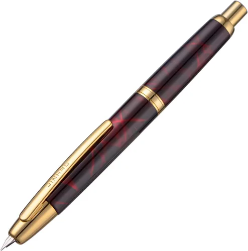 Vista 52 de Jinhao 10 Press Pluma estilográfica con caja, punta mediana retráctil de oro mate cepillado con juego de convertidor de tinta (clip dorado)