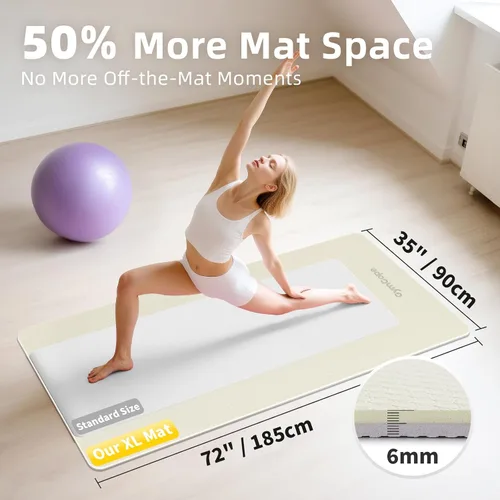 Vista 2 de Tapete de yoga extra grande – 72 x 48 pulgadas o 78 x 57 pulgadas, 1/4 a 1/2 pulgadas de grosor para mujeres y hombres, tapete de pilates