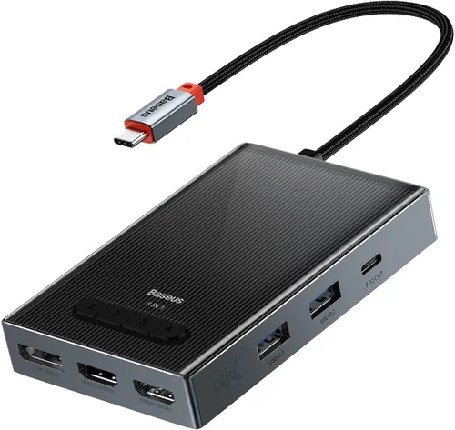 Vista 9 de Baseus Adaptador USB C a HDMI, estación de acoplamiento USB C 4K a 60Hz, concentrador USB C 7 en 1 con 3 USB-A, PD 100W, lector de tarjetas TF/SD