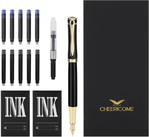 Vista 2 de Cheericome Juego de pluma estilográfica de lujo para hombres y mujeres, bolígrafo de tinta para escritura suave, pluma estilográfica de punta fina