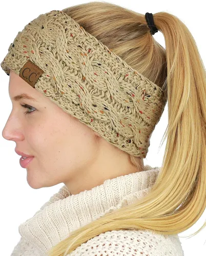 Vista 132 de C.C Cintillo elástico suave con punto trenzado para invierno, con forro mullido para el pelo, para calentar las orejas Negro