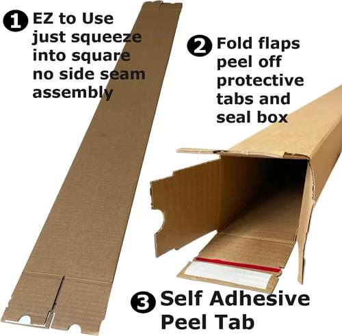 Vista 3 de (50 cajas) Productos excepcionales – 40 x 3 x 3 pulgadas – Cajas altas de cartón corrugado – Tubos de envío largos – Cartón de cartón extra fuerte