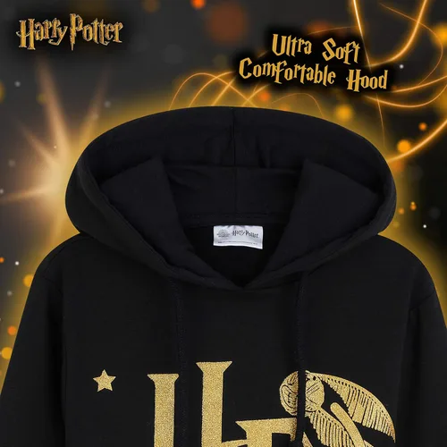 Vista 4 de Harry Potter Sudadera con capucha para niñas y adolescentes Hogwarts suave negrodoradorojo con cremallera