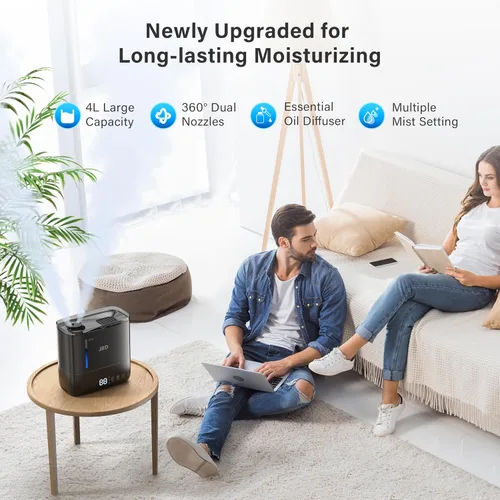 Vista 4 de JRD Top Fill Humidificadores de 4 L para dormitorio, humidificadores de niebla fría para habitaciones grandes, tiempo de funcionamiento de 40 horas