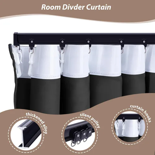 Vista 5 de Cortinas divisoras de habitación con juego de rieles de cortina de techo, cortina de ventana para dormitorio, sala de estar, oscurecimiento total