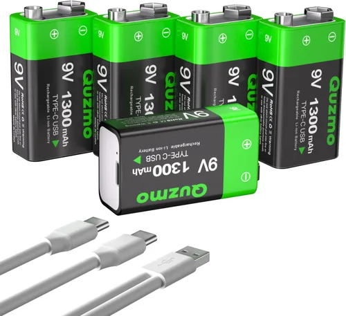 Vista 10 de Paquete de 2 baterías recargables de iones de litio de 9 voltios, 1300 mAh de larga duración, recarga USB-C con cable de carga 2 en 1 para alarmas