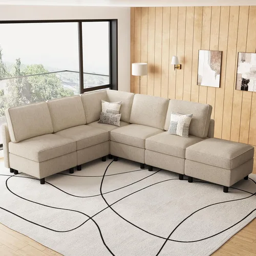 Vista 7 de Belffin - Sofá modular en forma de L de 107.1 pulgadas, 6 asientos Beige