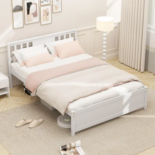 Vista 12 de KOMFOTT Base de cama de plataforma de madera individual con cabecero, plataforma de madera maciza con soporte de listones y almacenamiento debajo