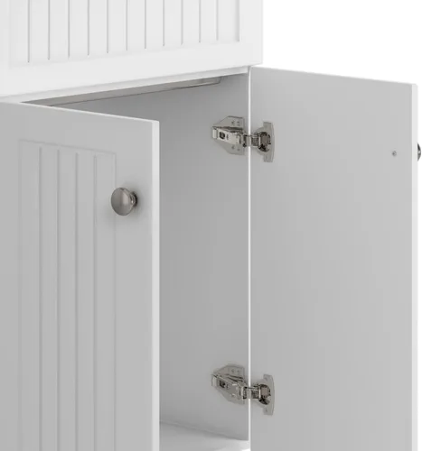 Vista 8 de SIMPLIHOME Beckham - Lavabo y armario de lavandería todo en uno de 24 pulgadas de ancho en acabado blanco puro, gabinete de fregadero de acero
