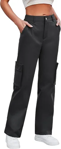 Vista 2 de ETOSELL Pantalones cargo de cintura alta para mujer, pantalones casuales de pierna ancha, elásticos, Y2K Streetwear con 6 bolsillos