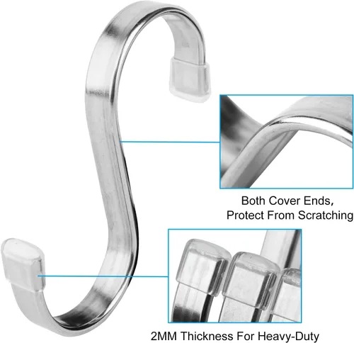 Vista 3 de Paquete de 10 Ganchos Planos en S - Ganchos en S de Acero Inoxidable Resistentes de 3 Pulgadas para Colgar Ollas, Sartenes, Plantas, Tazas de Café