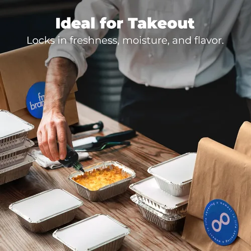 Vista 3 de Fit Meal Prep Paquete de 100 sartenes pequeñas de papel de aluminio de 1 libra con tapas, recipientes desechables para alimentos con tapas