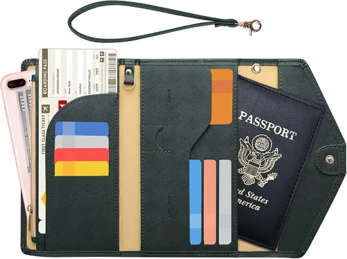 Vista 2 de Zoppen - Billetera y porta pasaporte y documentos de viaje Ver5 para mujer con bloqueo Rfid y correa para la muñeca