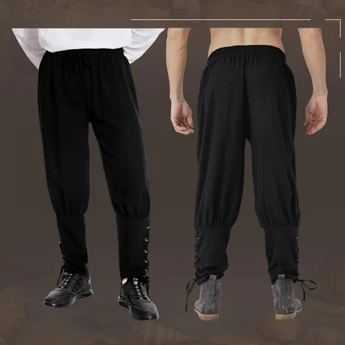 Vista 3 de Pantalones con bandas de tobillo para hombre, para primavera, verano, otoño, medieval, vikingo, navegador, pantalones renacentistas