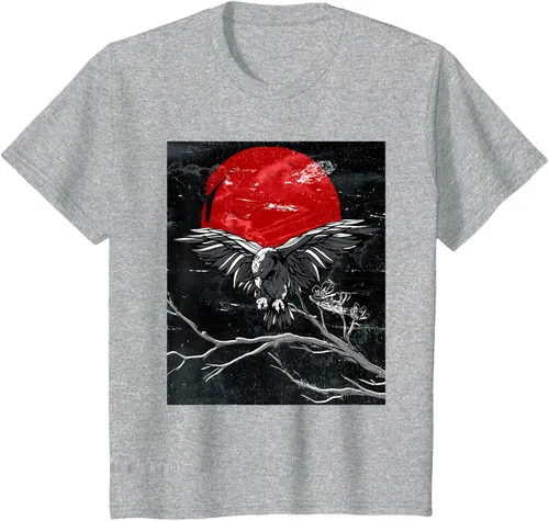 Vista 35 de Red Moon Raven - Camiseta japonesa de cuervo negro, Negro, S