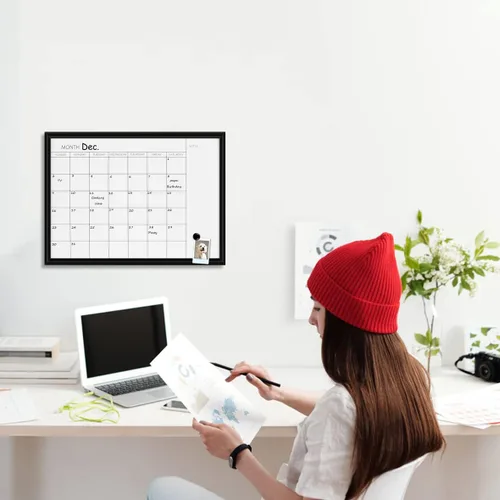 Vista 7 de TORASO Pizarra blanca de borrado en seco y calendario mensual, marco negro, tablero de planificación de tamaño pequeño para oficina, escuela