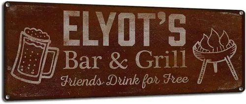 Vista 17 de Adam's Bar and Grill Friends Drink for Free, cartel de aluminio de 5.75 x 15.5 pulgadas, accesorios personalizados para bar y decoración de pared