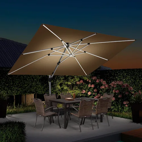 Vista 39 de PURPLE LEAF Sombrilla de patio de 9 x 12 pies con luces, sombrilla rectangular voladiza para exteriores, funciona con energía solar, LED