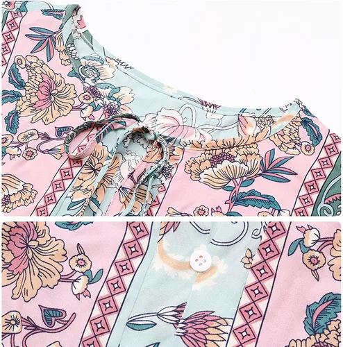 Vista 4 de Womens Shirts Dressy Casual 2023 Bohemian Flowy Streetwear Blouses Trendy Tops Short Sleeve Blouses