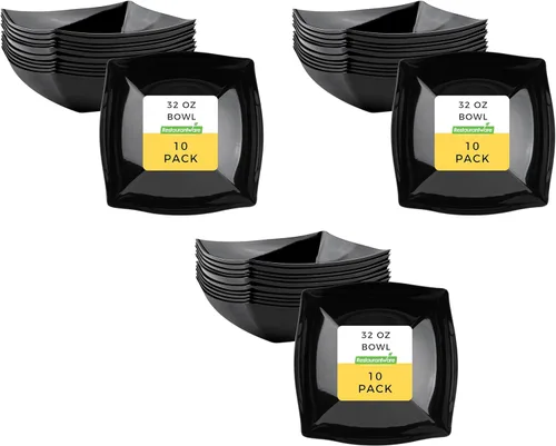 Vista 23 de Restaurantware Moderna - Cuencos de plástico de lujo de 8 onzas, 10 cuencos cuadrados desechables para ensalada, duraderos y resistentes