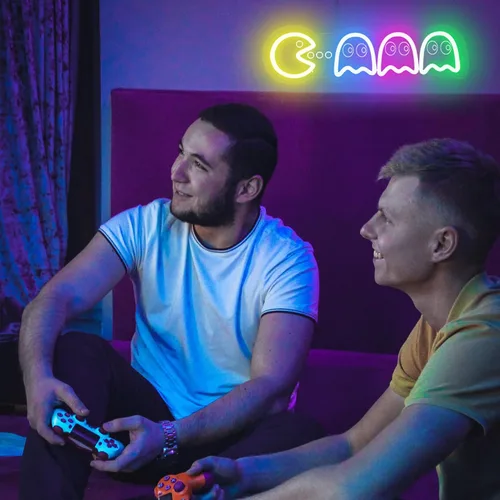 Vista 4 de Letrero de Neón de Juego Arcade, Luz de Juego Arcade de Fantasma 3D Retro, Luz de Pac Man y Fantasmas, Decoración de Fantasma Retro con Luz de Neón