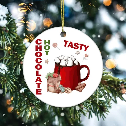 Vista 2 de Adornos para árbol de Navidad, barra de cacao caliente, adorno de Navidad, adorno de recuerdo, decoración del hogar, colgantes colgantes redondos