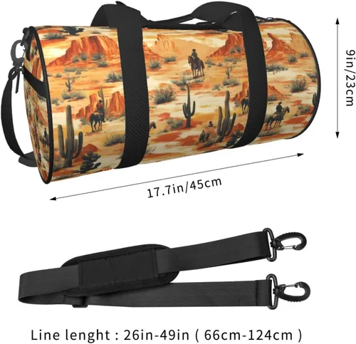 Vista 2 de Large Duffle Bag for Travel - Retro Western Cowboy (A) Print Gym Bag for Women Men, Travel Foldable Bags for Women Men with Zippered Multiple Pockets