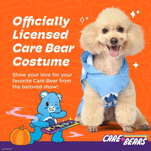 Vista 2 de Care Bears Grumpy Bear - Disfraz de perro de Halloween, con licencia oficial de poliéster sin mangas, con vientre serigrafiado de nube de trueno