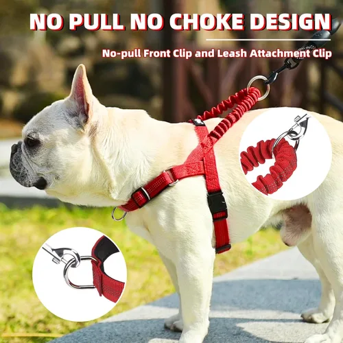 Vista 2 de PUPTECK Arnés sin tirones para perro de tamaño mediano, ajustable con chaleco reflectante para mascotas con asa de bungee, a prueba de escapes y sin