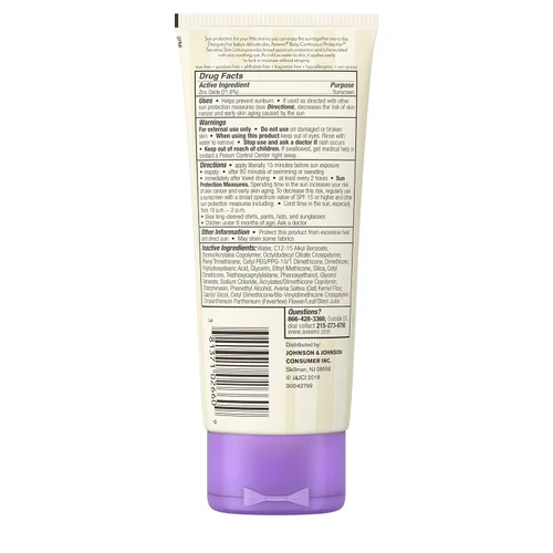 Vista 13 de Aveeno Baby Loción de protección solar mineral de óxido de zinc para pieles sensibles, amplio espectro SPF 50, sin desgarros, sudor y agua, sin