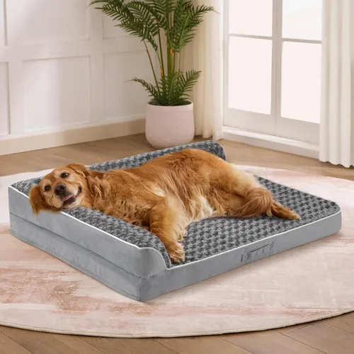 Vista 17 de Cama para perros de tamaño grande, cama ortopédica para perros grandes, cama impermeable para mascotas con funda extraíble lavable, sofá para Beige