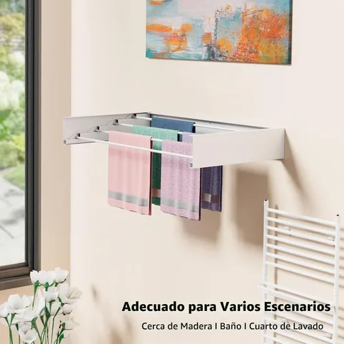 Vista 9 de ZMBESUP Estante de secado de ropa plegable, para montar en la pared, estante de secado de pared retráctil, 23.6 pulgadas de ancho, 4 varillas
