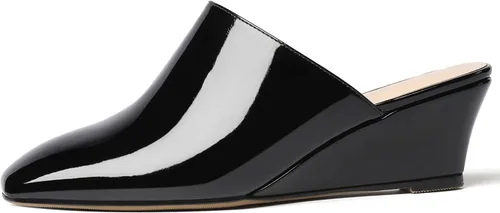 Vista 2 de MODENCOCO Zapatos de tacón bajo con cuña para mujer, cómodos zapatos de tacón bajo con cuña y puntera cuadrada de 2 pulgadas