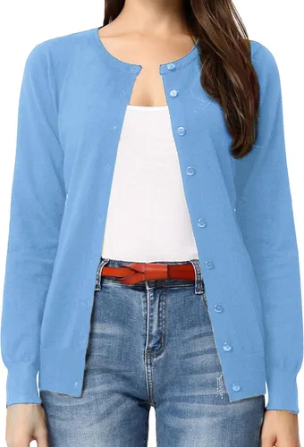 Vista 21 de GRACE KARIN Suéter de punto ligero con botones para mujer Azul (Acid Blue)