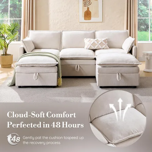 Vista 7 de Sofás modulares de nube seccionales de 85.83 pulgadas para sala de estar, sofá modular moderno con otomana de almacenamiento, sofá de nube de Beige