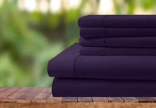 Vista 19 de Juego de ropa de cama de 6 piezas, juego de sábanas de algodón de 1000 hilos, bolsillo extra profundo de 28 pulgadas, tejido satinado nítido y Negro