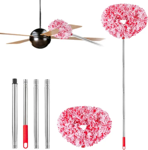 Vista 18 de Limpiador de Ventilador de Techo Plumero Reutilizable de Microfibra Limpiador de Aspas de Ventilador de Techo Plumero Extraíble con Poste