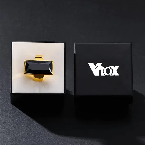 Vista 5 de VNOX Anillo de ónix rectangular de acero inoxidable chapado en oro de cristal negro vintage para mujer