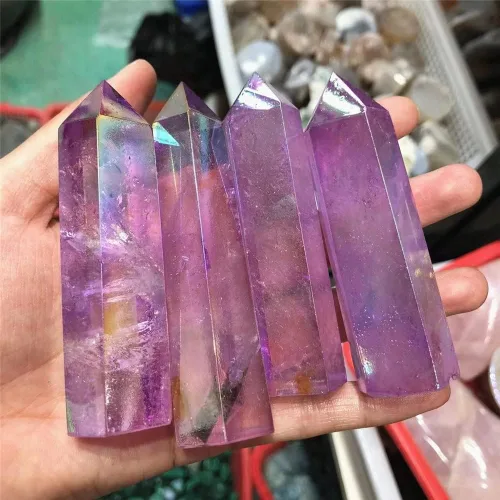 Vista 5 de Cristal natural áspero, magia natural, morado natural, Aura transparente, cuarzo transparente, piedra preciosa, torre de reiki