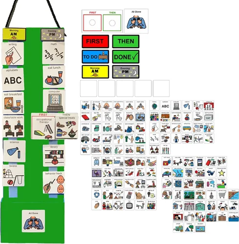 Vista 22 de Programa visual para niños – 133 tarjetas de plástico duraderas con imágenes y monedas con lazo suave Tabla de rutina diaria y recompensas por