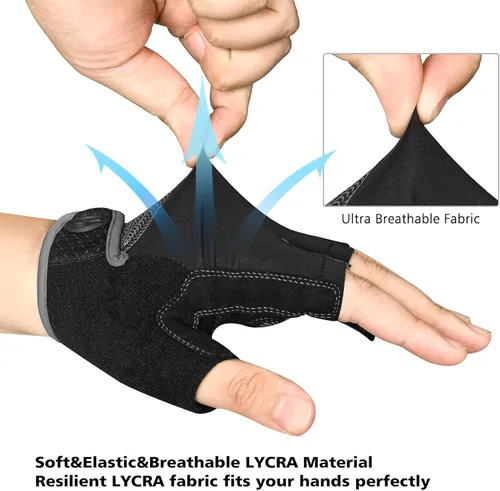Vista 4 de MOREOK - Guantes para bicicleta de montaña (MTB) y ciclismo de descenso (DH), para hombres, de medio dedo, con almohadilla de gel que absorbe