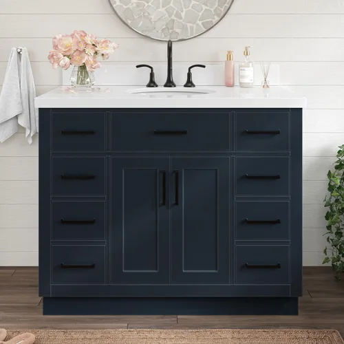 Vista 22 de ARIEL Hepburn - Tocador de baño de 30 pulgadas con fregadero, madera maciza, encimera y protector contra salpicaduras de cuarzo blanco puro de 1.5