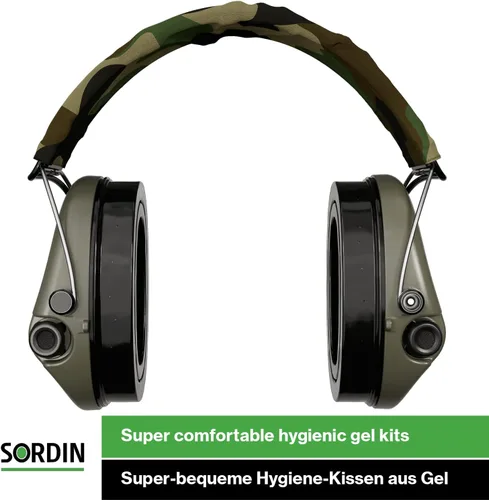 Vista 5 de Sordin Pro-X LED Ear Muffs - Active and Electronic Ear Defenders - Gel Pads - Earmuffs for Hunting & Shooting Oliva