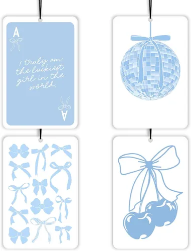 Vista 9 de Ambientador de coche Coquette de lavanda cristiana con lazo azul, 4 piezas, con versículo bíblico femenino, decoración colgante para autos, armario