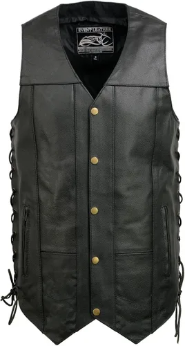 Vista 9 de EVENT LEATHER EL5391TALL - Chaleco de cuero negro para hombre, tallas altas con 10 bolsillos, chalecos de motocicleta para adultos