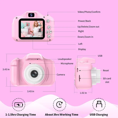 Vista 7 de Mgaolo Juguetes de cámara para niños de 3 a 12 años, niños y niñas, cámara de video digital portátil para niños con cubierta de silicona, regalos