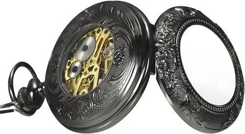 Vista 3 de Carrie Hughes Reloj de bolsillo mecánico barroco steampunk para hombre con cadena en caja CHPW9B CH348
