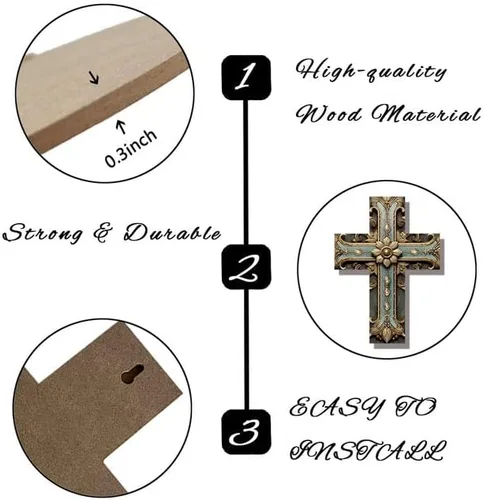 Vista 5 de Imahoocool Placa de madera para pared, diseño de cruz, decoración del hogar, cruces de pared, decoración de habitación