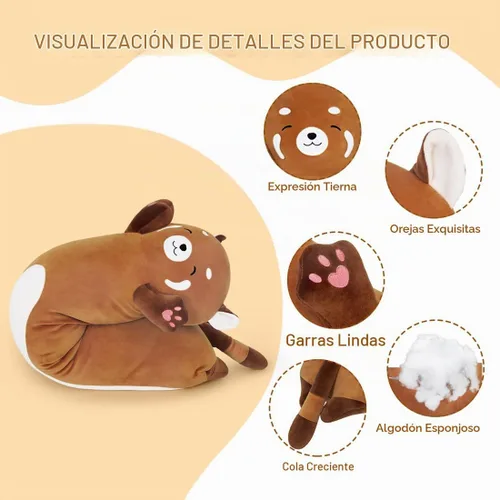 Vista 2 de Almohada larga de peluche con panda rojo, juguete suave de peluche de 19 pulgadas, lindo cojín para dormir, naranja