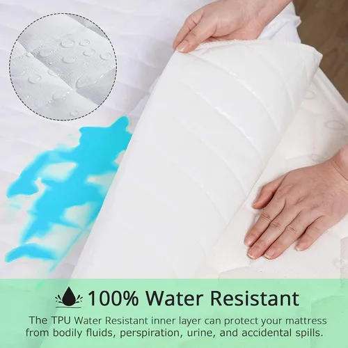 Vista 2 de AwsumPick Protector de colchón tamaño Queen suave, acolchado, transpirable, impermeable, para mojar la cama, sábana sin ruido para niños